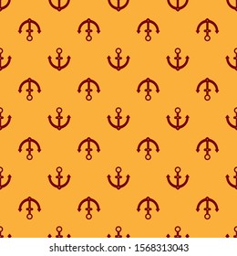 Red Anchor icon isolated seamless pattern on brown background.  Vector Illustration