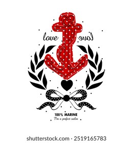 Red Anchor love marine, Graphic design print t-shirts fashion, illustration, vector, posters, cards, stickers, mug