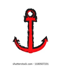Red anchor on white background, vector