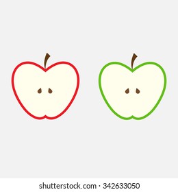 Red andg reen apple -  cut fruit. Vector illustration