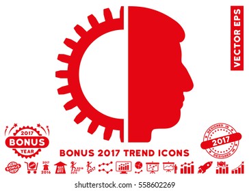Red Android Head icon with bonus 2017 year trend images. Vector illustration style is flat iconic symbols, white background.