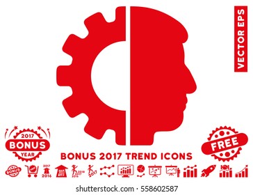 Red Android Head pictogram with bonus 2017 year trend pictograph collection. Vector illustration style is flat iconic symbols, white background.