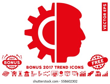 Red Android Robotics pictogram with bonus 2017 year trend pictures. Vector illustration style is flat iconic symbols, white background.