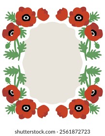 Red anemone flower vector frame