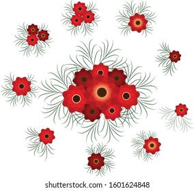 red anemones on white background. This pattern for print on paper, cloth and other material. 