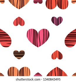 Red ang pink hearts. Vector illustration. Seamless pattern background.