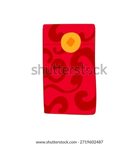 Red angpao envelope featuring traditional golden coin and swirling decorative patterns, symbolizing good luck and prosperity for chinese new year and other festive occasions