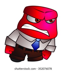 Red Angry Bad Guy Monster Inside and Suit Out Cartoon Vector