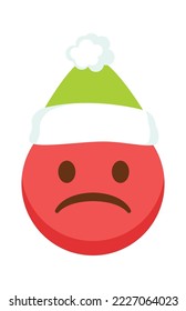 Red angry christmas emoji in santa claus hat flat icon