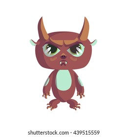 Red angry demon cartoon character. Vector illustration on white background.