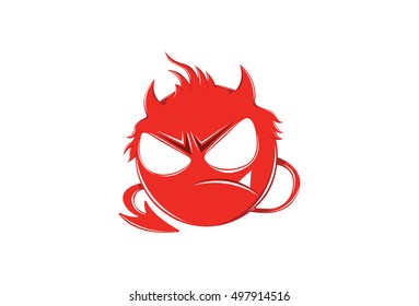 Red Angry Devil Emoticon with devil tail isolated on white for Mobile and Web. Vector Illustration.