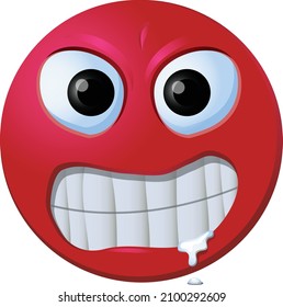 Red Angry Emoji With Dripping Saliva Vector