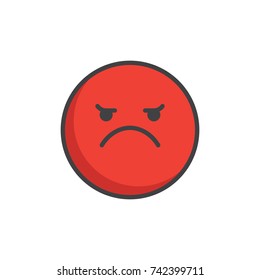 Red angry face emoticon filled outline icon, line vector sign, linear colorful pictogram isolated on white. Emoji smiley symbol, logo illustration. Pixel perfect vector graphics