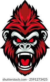 Red Angry Gorilla head isolated cartoon character illustration