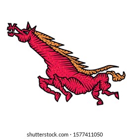 Red angry horse. Vector illustration with a hatching.