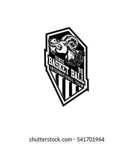 Red Angry Lamb and The Basket Ball Black and White Logo Vector Illustration