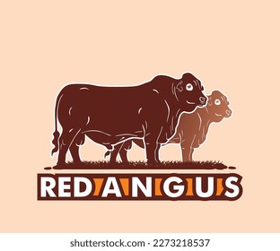 RED ANGUS CATTLE LOGO, silhouette of great bull standing vector illustrations