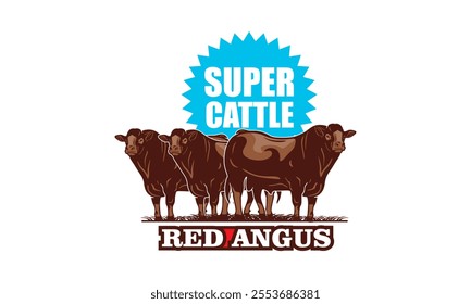 red angus cattle standing logo, great silhouette of healthy cow vector illustrations