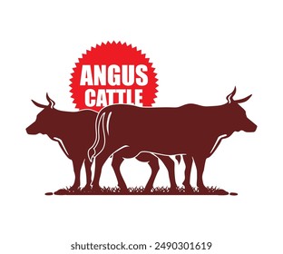 red angus cow logo, silhouette f great cattle standing vector illustrations