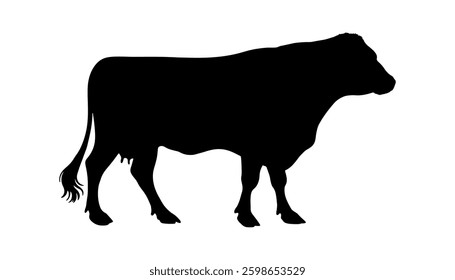 Red angus cow silhouette vector flat illustration design on white background.