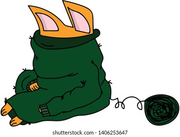 Red animal in a green sweater. Vector illustration.