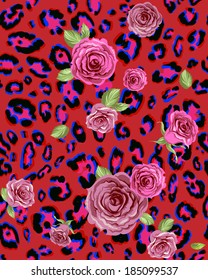 Padrão sem emenda animal vermelho com rosas