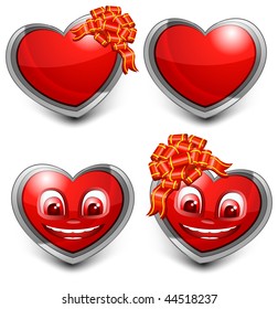 Red animated heart with bow on white background, vector illustration