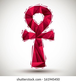 Red ankh symbol, egyptian word for life,geometric icon made in 3d modern style, best for use as symbol or design element for web or print layouts.
