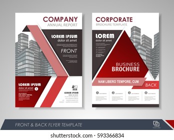 Red annual report brochure flyer design template. Leaflet cover presentation abstract background for business, magazines, posters, booklets, banners. Layout in A4 size. Easily editable vector format.