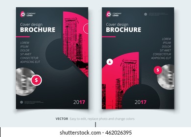 Red Annual report. Corporate business template design for brochure, catalog, magazine. Layout with modern abstract circles and dark background, round shape. Creative poster, flyer or banner concept