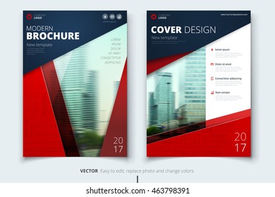 Red Annual Report design. Corporate business template for Brochure, Book, Catalog, Magazine. Layout with abstract background, dark flat header. Creative poster, flyer or leaflet cover concept