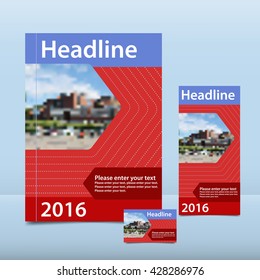 Red annual report with the pattern brochure flyer and business card design template