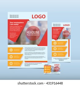 Red annual report with the pattern brochure flyer and business card design template