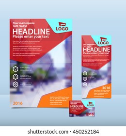 Red annual report with the pattern brochure flyer and business card design template
