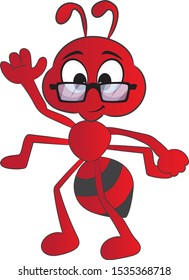 Red Ant Character Is Greeting,  Isolated On White Background 