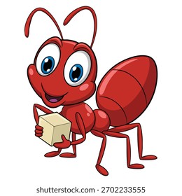 Formiga vermelha com cubo de ilustração vetor de açúcar ideal para o conceito de comida doce desenho animado de insetos personagem ou design gráfico com tema de natureza criativa