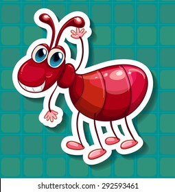 Red ant with happy face on blue background