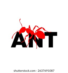 Red Ant Silhouette on Bold Black ANT Typography Nature Insect Graphic