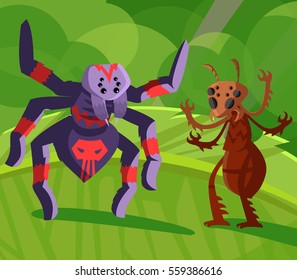 red ant and spider fighting