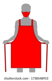Red Anti Dust Face Mask Fabric & Flat Apron Uniform Vector For Template.