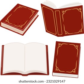 Red antique books illustration set