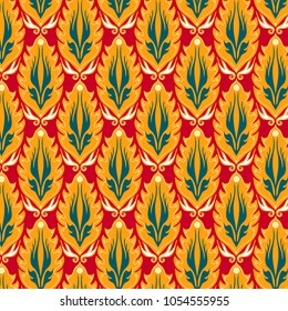 Red Antique Floral Damask Background.vector