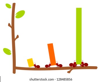 Red ants and graph in teamwork power concept illustration