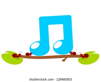 Red ants music work in teamwork power concept illustration