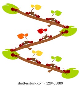 Red ants pick the tree in teamwork power concept illustration