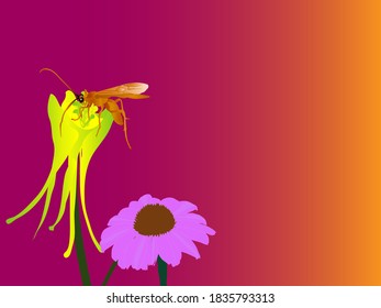 Hormigas rojas con alas y flores