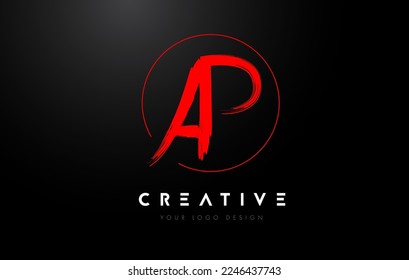 Red AP Brush Letter Logo Design. Artistic Handwritten Brush Letters Logo Concept Vector. 
