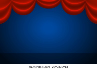 Red aperture curtain and empty stage. Vector  illustration.