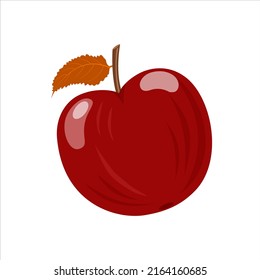 manzana roja con hoja de otoño, ilustración vectorial de estilo plano aislada en fondo blanco