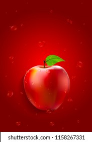 Red apple red background with water drops suitable for healthy healing. And the message is a poster or a message.